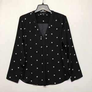 J Crew Women Long Sleeve Blouse Top Shirt Size Small V-Neck Stars Print M113 -8